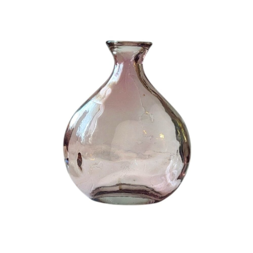 Vintage‎ Hand Blown Glass Bottle Vase Purple Rose Gold Pink Spanish Bottle Boho